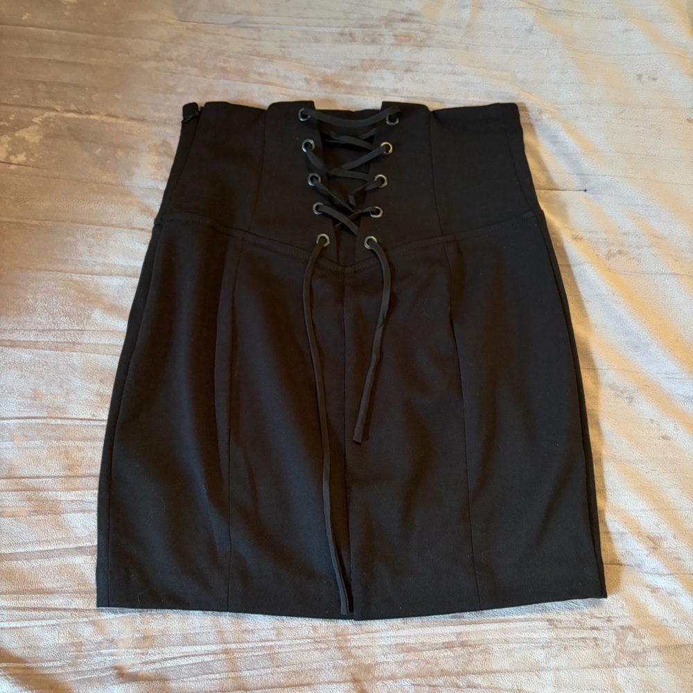 Guess Black Mini Pencil Skirt With Corset Tie Back High Waisted S